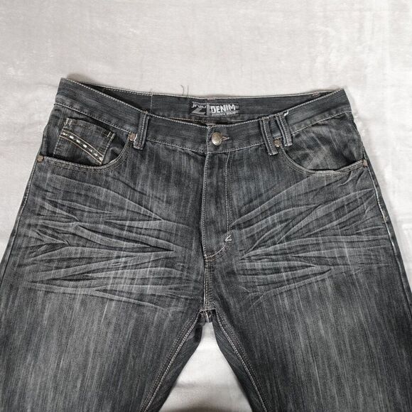 Vintage Jinzu Denim Jeans Mens 36x32 Straight Fit Flap Pocket Distress Blue Y2K - Picture 2 of 12